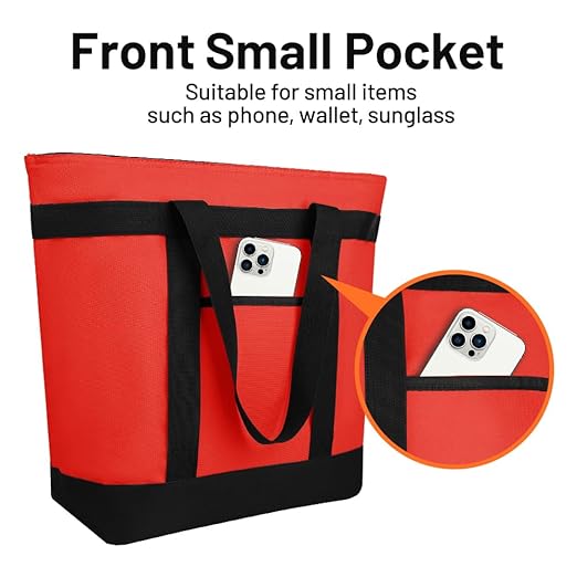 2Pk Insulated Reusable Tote Bag for Grocery Shopping for Women, Pizza/Food Delivery Bag to Keep Food Cold/Hot for Professional Catering, Cooler bags for Travel/Beach/Picnic, Red