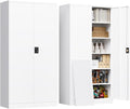 Metal Cabinet,71" Lockable Storage Cabinet with 2 Doors and 5 Adjustable Shelves,Tall Steel Cabinets for Garage,Home Office,Basement,School,Hospital(White)