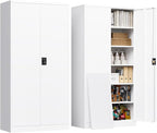 Metal Cabinet,71" Lockable Storage Cabinet with 2 Doors and 5 Adjustable Shelves,Tall Steel Cabinets for Garage,Home Office,Basement,School,Hospital(White)