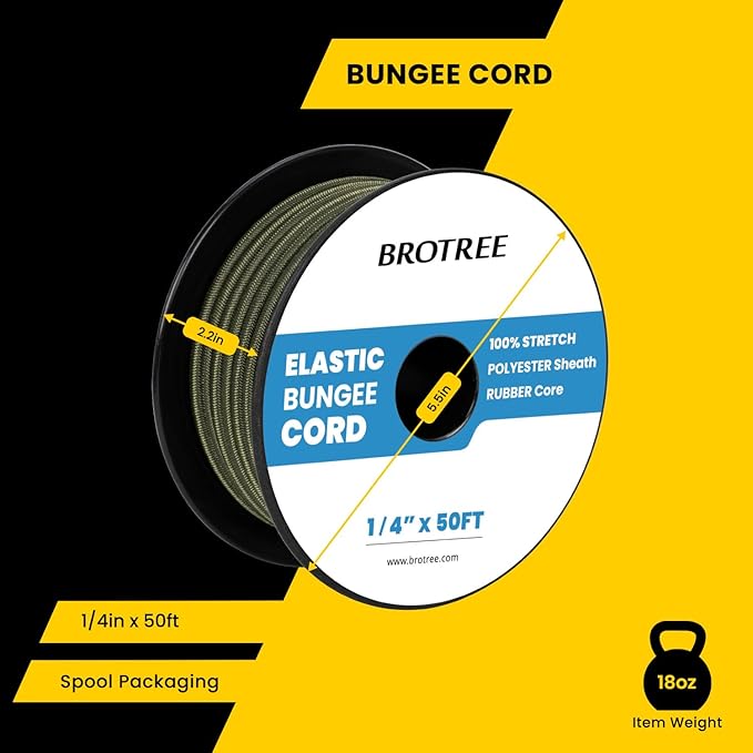Bungee Cord Elastic Shock Cord 1/4" x 50' Bungee Rope for DIY, Tie Downs, Kayak and Outdoor - Army Green