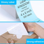 Label KINGDOM Thermal Label Printer Paper, 4"x 6" 500-Fanfold Blue Stickers for Polono, Phomemo Direct Thermal Printer for Shipping Address Label, 1 Roll