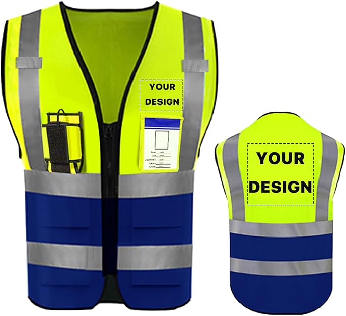 YOWESHOP High Reflective Visibility Safety Vest with Pockets and Zipper Custom Your Logo Safety Workwear
