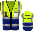 YOWESHOP High Reflective Visibility Safety Vest with Pockets and Zipper Custom Your Logo Safety Workwear