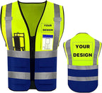 YOWESHOP High Reflective Visibility Safety Vest with Pockets and Zipper Custom Your Logo Safety Workwear