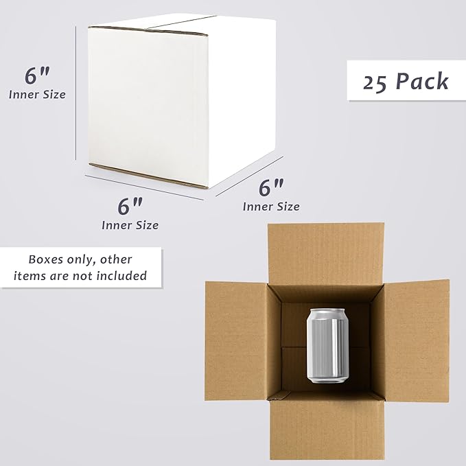 Frametory 6x6x6 Pack of 25 Corrugated Cardboard Packing Shipping Mailing Moving Carton Boxes, White