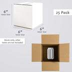 Frametory 6x6x6 Pack of 25 Corrugated Cardboard Packing Shipping Mailing Moving Carton Boxes, White