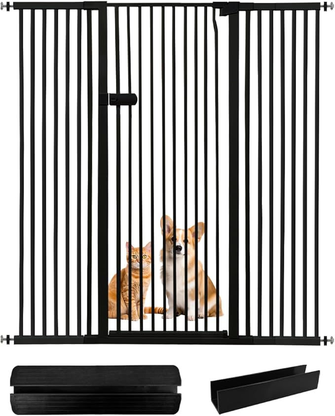 Lumizone Extra Tall Cat Gate 55.12" High Pressure Mounted Extra Wide 2025 New (17 Sizes) 1.37" Gap No Drilling Auto-Close One-Handed Operation Tall Pet Gate for Dogs(Black, 55.12" H x 29.92"-59.44" W)