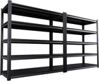 2 Pack Garage Shelving Heavy Duty Storage Shelves 3000LBS Adjustable Garage Shelves 5 Tier Metal Shelving Unit Utility Rack Shelf for Storage Kitchen Warehouse Pantry, Black,72" H x 59" W x 20" D