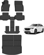 AIPOIL® Floor Mats & Cargo Liner Set for 2024-2025 2026 Mazda CX90 & CX90 PHEV (7 Passengers) TPE All Weather Protection All Weather Protection Full Set Custom Car Mats Accessories - Black