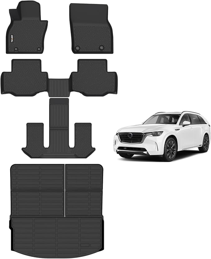 AIPOIL® Floor Mats & Cargo Liner Set for 2024-2025 2026 Mazda CX90 & CX90 PHEV (7 Passengers) TPE All Weather Protection All Weather Protection Full Set Custom Car Mats Accessories - Black