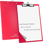 Legal Aluminum Clipboard Metal w/Stainless Hangable Pen Holder Writing Low Profile Large Clip Board 9" x 15.5" Message Tabletop for Lawers Office Business Workshop Factory Supplies (Red, Legal)