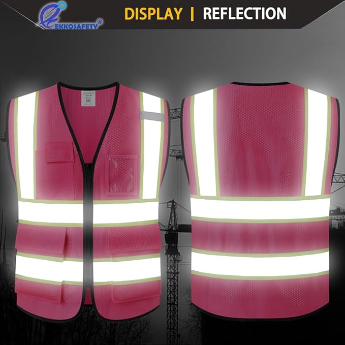 Safety Vest for Men Women,Mesh High Visibility Construction Work Vest with Reflective Strips,Meets ANSI/ISEA Standards(EK175-Mesh-Hot Pink-3XL)