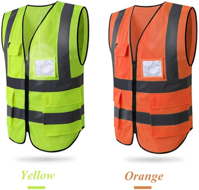 HYCOPROT High Visibility Mesh Safety Reflective Vest with Pockets and Zipper, Meets ANSI/ISEA Standards