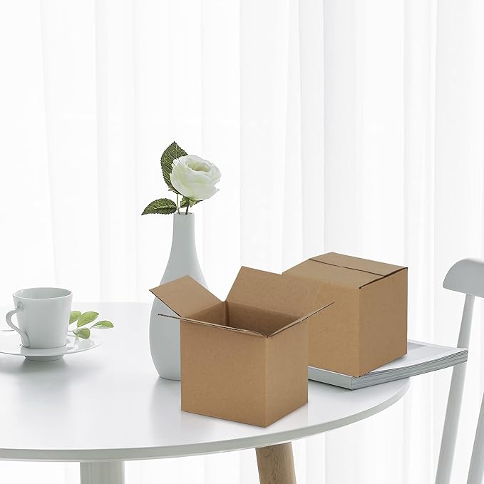 4x4x4 inches Shipping Boxes 50 Pack, Kraft Corrugated Small Cardboard Boxes for Mailing Packing, Brown