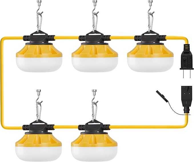 LEDIARY 50FT LED Construction String Lights, 50W 5000LM String Work Light, Linkable Temporary Lighting for Jobsite, Patio, Indoor, Outdoor-ETL Listed