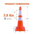 Traffic Safety Cones with Reflective Collars, Orange Construction Cone, Restorable Parking Cones, Heavy Duty Road Cones for Parking Lot, Traffic Control, Driveway Road Parking (4, 28 inch)