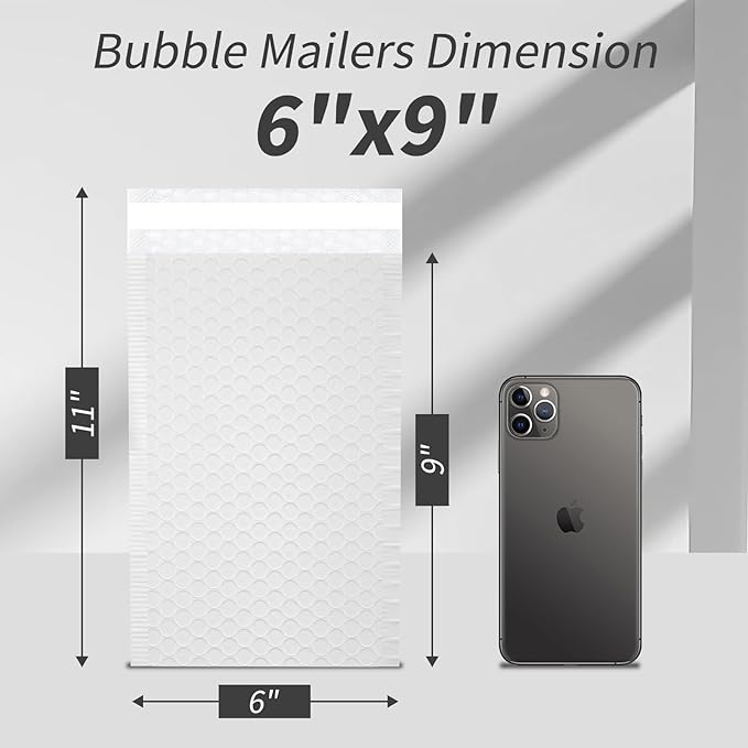 Bubble Mailers, 6x9 Waterproof Padded Envelopes - 50Pack Self Seal Bubble Envelopes, Shipping Envelopes for Small Business, Envelope Mailers for Jewelry Gifts, White