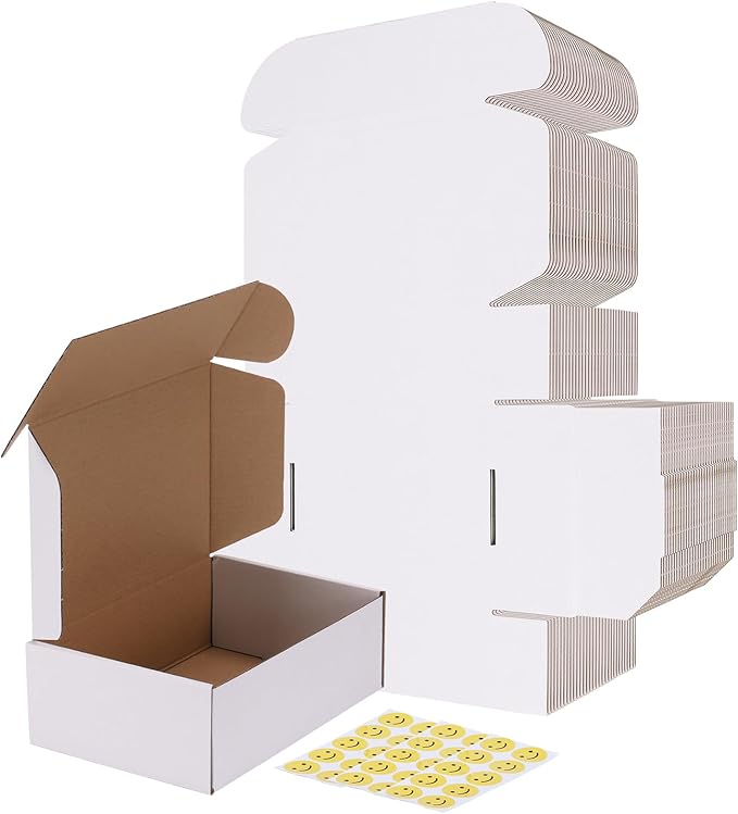 RLAVBL 9x6x3 Shipping Boxes Set of 30, White Corrugated Cardboard Mailer Box for Packing Mailing Small Business