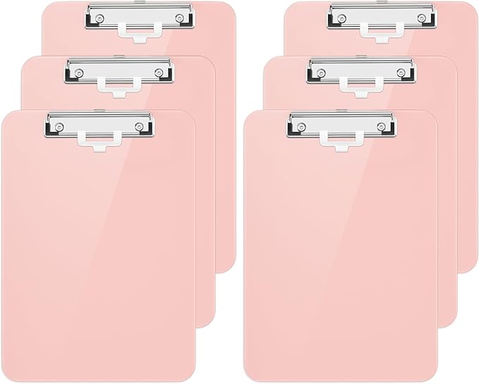 Hongri Plastic Clipboard with Pen Holder, Pink 8.5x11 Letter Size Clip Board for Classroom, Office, Students, Nurses and Women, Low Profile Clip, Size 12.5 x 9 in(Pack of 6)
