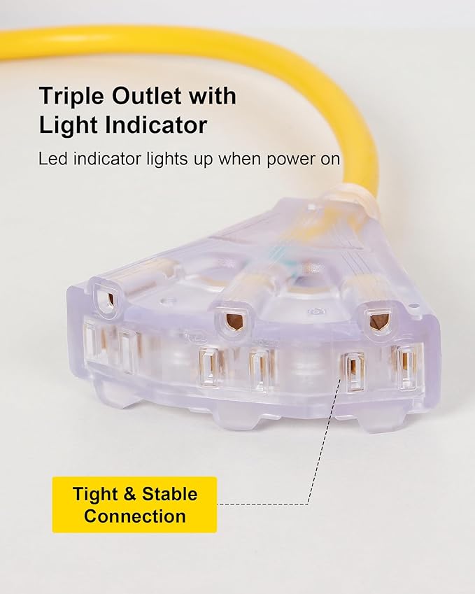 65FT Retractable Extension Cord Reel, 12AWG/3C SJTOW Heavy Duty Power Cord with Lighted Triple Outlets, 15A Circuit Breaker, 180° Swivel Removable Bracket for Wall/Ceiling Mount, UL Listed