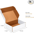 10x7x3 inch Shipping Boxes Set of 25, White Corrugated Cardboard Box Literature Mailer for Mailing Packing Moving and Storage