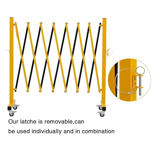 GYMTIME Expandable Metal Barricade, Portable Safety Traffic Barrier with Casters, Mobile Driveway Gate, Adjustable Security Fence, 11 Feet, Yellow and Black