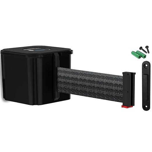 WM412 Retractable Belt Wall Mounted Smooth Black Crowd Control Barrier and Receiving End, 30' Black Belt