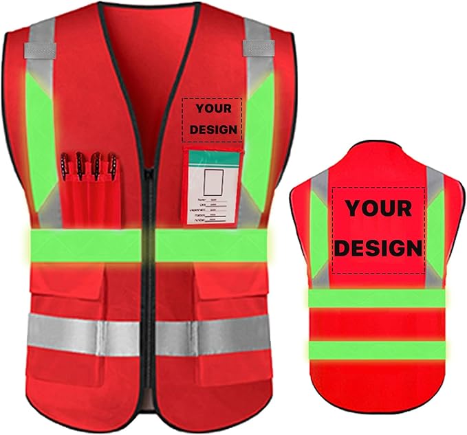 YOWESHOP High Reflective Visibility Safety Vest Custom Your Logo Safety Workwear with Reflective Strips and Pockets