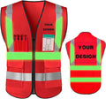 YOWESHOP High Reflective Visibility Safety Vest Custom Your Logo Safety Workwear with Reflective Strips and Pockets