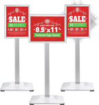 Sign Stand 8.5x11inch Pedestal Sign Holder Poster Stand 3Packs Adjustable Floor Standing Sign Holder with Heavy Duty Display Stand for Indoor Outdoor Business Store Sign Holders(Silver)