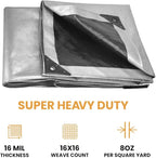 WHITEDUCK Super Heavy Duty Poly Tarp Cover 16 Mil & 10 Mil with Grommets and Reinforced Edges (Brown, White & Silver Black) (Silver Black- 16 Mil, 20' x 20')