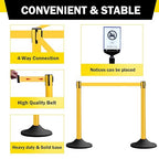 10 ft Crowd Control Stanchion Set, Crowd Control Barrier, Stanchions with Retractable Belts & Base, Retractable Stanchions, Queue Management Stanchion (6 Pole) (Yellow)