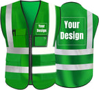 YOWESHOP High Visibility Safety Vest Custom Your Logo Protective Workwear 5 Pockets With Reflective Strips Outdoor Work Vest (Green (S))