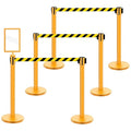 Therwen 6 Pack Heavy Duty Crowd Control Stanchions 9.8 ft Stainless Steel Stanchion Set with 6 Safety Barrier Post Retractable Belt and 1 Sign Holder Crowd Control Barrier(Stripe Belt,Yellow)
