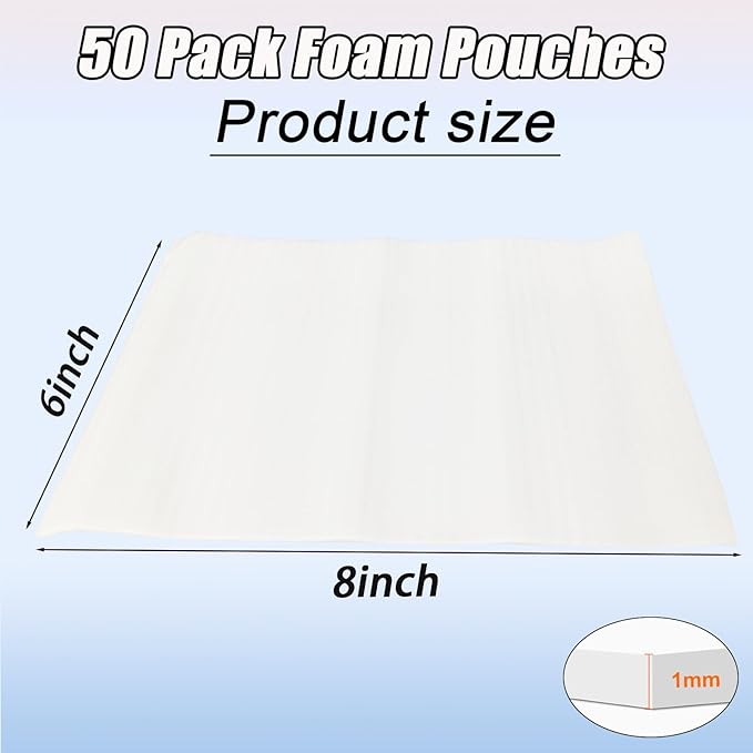6''x8''Small Foam Pouches, 50PCS Cushioning Foam, Packing Supplies for Moving and Packing, Foam Pouches for Small Fragile Items/Electronic Products/Cosmetic Products/Jewelry/Glasses/Cups.