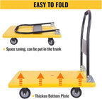 Hand Cart 660 lbs, Push Cart Dolly Yellow, Capacity Platform Truck Foldable Platform Upgraded Heavy Duty Moving Cart with PU Wheels for Home Garden Warehouse Garage Workshops