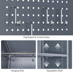 GREATMEET 65" H Broom Closet, Broom Closet Cabinet with Pegboard and Hanging Rod, Cleaning Tool Storage Cabinet, Tall Metal Utility Closets with Locking Doors for Bathroom, Garage