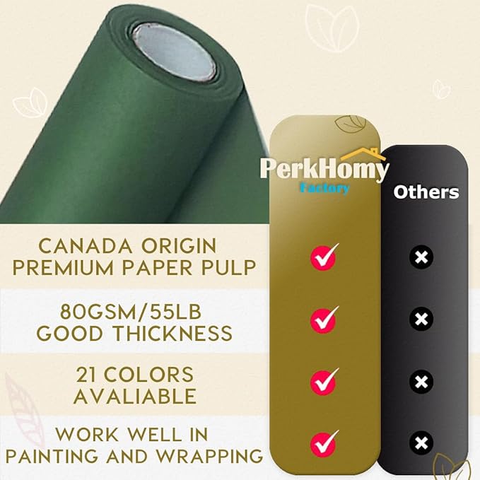 PerkHomy 36" x 1,440" (120') Dark Green Kraft Paper Roll for Craft Bulletin Board Paper Art Table Covering Crafting Gift Wrapping Bouquet Packing Parcel 80GSM 55LB (Dark Green, 36" x 120')