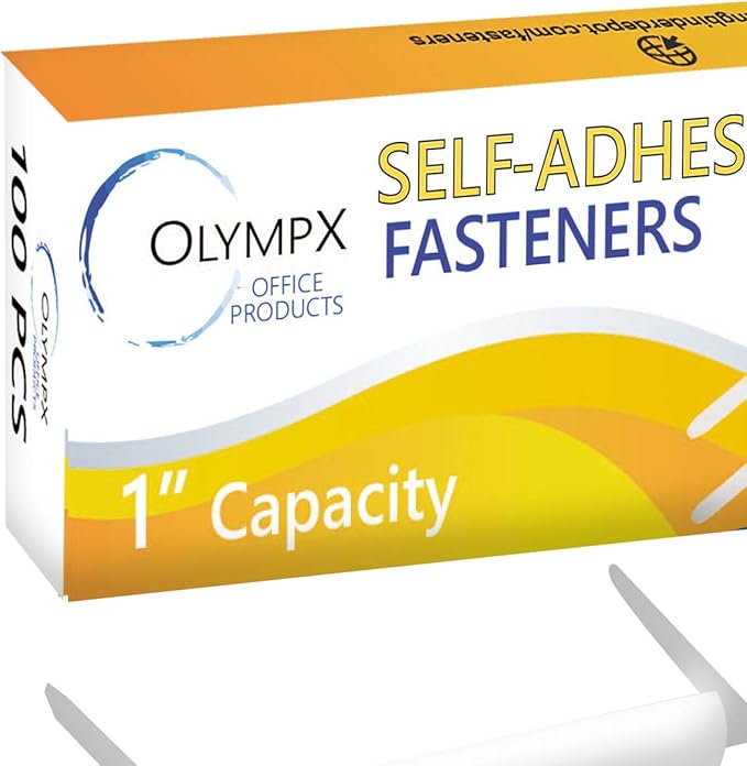 OLYMPX 100 Pcs of 1 Inch Capacity Economy Self-Adhesive Fastener, Prong Paper Fastener Bases, 2.75 Inch Base for Paper File Clip Folder Accessories, 100 per Box