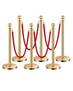 VEVOR Stanchions and Velvet Ropes 6Pcs, Hollow Base with Stainless Steel Post, 4 Red Velvet Ropes and Posts, Crowd Control Barriers Gold Stanchions, Red Carpet Runner Poles for Party Supplies