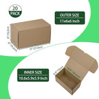 11x6x6 Inches Shipping Boxes Set of 20, Brown Corrugated Cardboard Box Literature Mailer for Packing Small Business