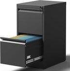 2 Drawer File Cabinet with Lock, Steel Vertical Filing Cabinets for Home Office, Small Metal Storage Cabinet for Hanging Legal/Letter Size Files, Assembly Required (Black)