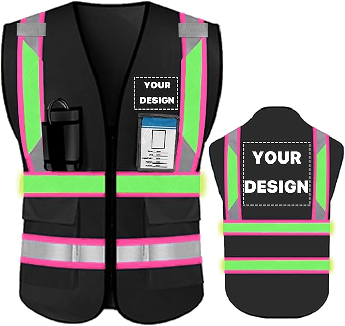 YOWESHOP High Visibility Reflective Safety Vest with Pockets Custom Your Logo Safety Workwear