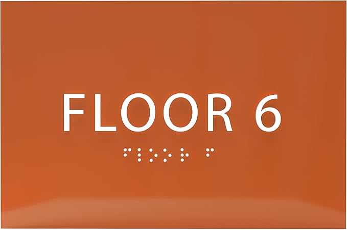 6" X4" Floor 6 Sign - ADA Compliant Tactile Graphics Grade 2 Braille Text | Wall Mount Plastic Directional Assistance, Floor Number Sign for Office, Schools, Hospitals, Apartments