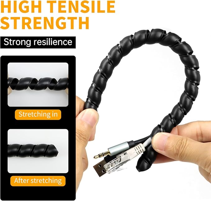 Spiral Wire Wrap, 9.84ft, 16.4ft, 33ft Spiral Cable Wrap Sleeve Hose for Computer, Power, Audio & Video Cords Stop Cord Tangle and Detangler (Black, 18mm (0.71")-9.84ft)