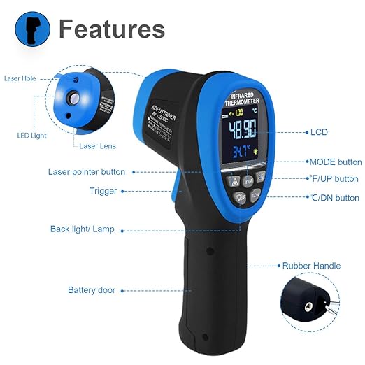 High Temperature IR Thermometer -58℉- 2732℉,Dual Laser Industrial Pyrometer 30:1 Non Contact Digital Thermometer Gun with Large LCD Color Display Blacklight and Flashlight, Adjustable Emissivity