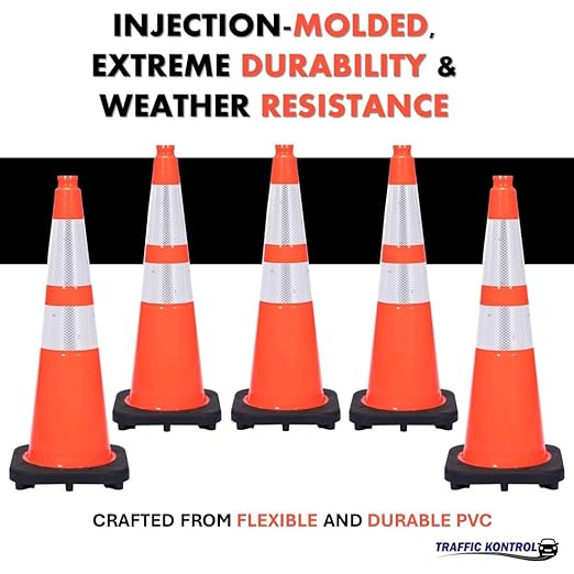 6 Pack 28" Inch Orange Traffic Safety Cones with Dual Reflective Collars - High Visibility Industrial Pylons Traffic Cones for Road, Parking Lots, Driving, Construction