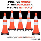 6 Pack 28" Inch Orange Traffic Safety Cones with Dual Reflective Collars - High Visibility Industrial Pylons Traffic Cones for Road, Parking Lots, Driving, Construction