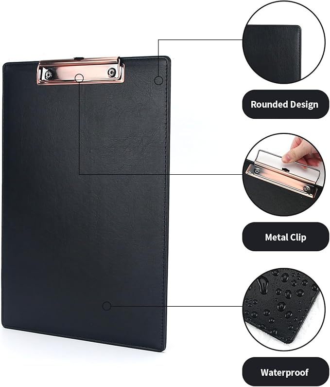 A4 Clipboard,3 Pack PU Clipboards with Hanging Hole for Office,School or Restaurant,Black