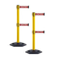 CCW Series WBB-200D - Set of 2 Retractable Dual Belt Stanchion Safety Barrier, Heavy-Duty Rubber Base Yellow Post (9 Foot Belt, Red with"No Entry" White Letters Belt)